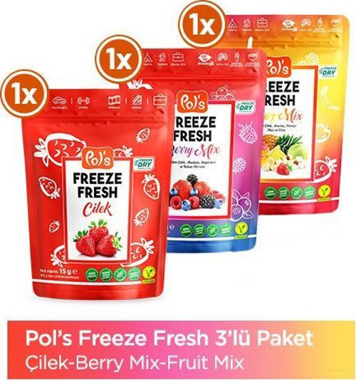 Pol's Freeze Fresh Berry Mix 16 g, Fruit Mix 20 g, Çilek 15 g