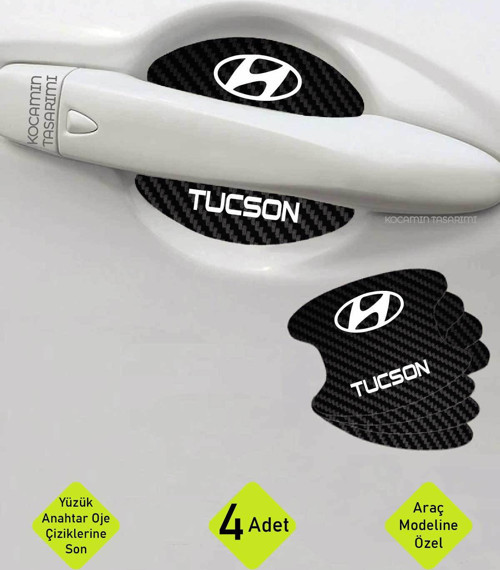 Hyundai Tucson Kapı İçi Çukur Bölgeleri İçin Karbon Desenli Çizik Koruma Folyo Takımı Tucson Yazılı