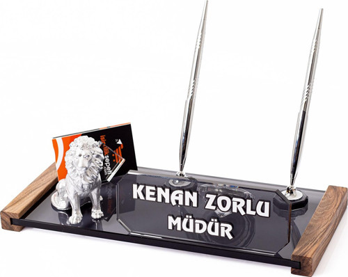 Gümüş Aslan Biblolu Kristal Masaüstü İsimlik Ofis Masa İsimliği