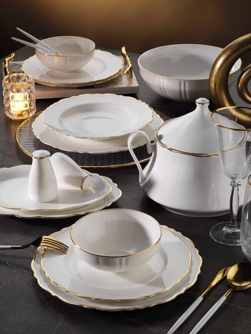 Bone Porselen 85 Parça Porselen Yemek Takımı Gold AR34004