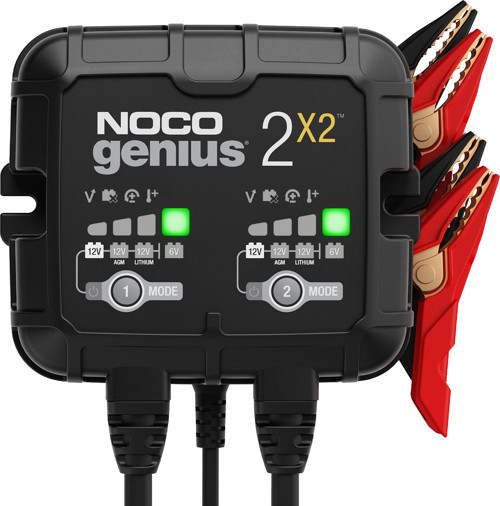 GENIUS2X2: 4A 2 Bankalı Akıllı Akü Şarj Cihazı (2A/Bank) - 6V/12V Otomatik Bakım Cihazı, Aşırı Şarj Koruması ve Sıcaklık ile Damlama Şarj Cihazı ve Kükürt Giderici...