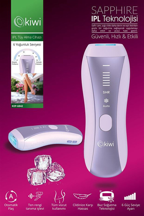 KEP-6842 IPL Lazer Epilasyon Safir Buz Soğutma (Acısız) Seri Atış Modu Çift Flaş Oto. Cilt Tanıma