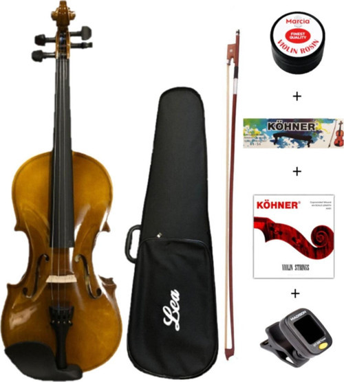4/4 Tam Boy Parlak Keman Tam Set Akort Cihazı + Tel + Yastık + Reçine + Hard Case Çanta