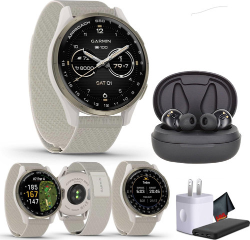 GPS'li Garmin Approach S50 Gelişmiş Golf Saati, AMOLED Ekran, Spor ve Fitness Akıllı Saati, Fildişi Konforlu Krem Altın Alüminyum Çerçeve...