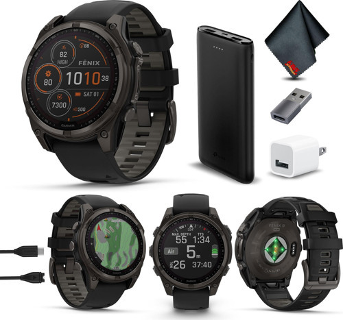Fenix 8 47MM Güneş Safir Çoklu Spor GPS Akıllı Saat Siyah Gri Silikon Bantlı Karbon Gri DLC Titanyum, Dahili LED El Feneri, Sağlık ve...