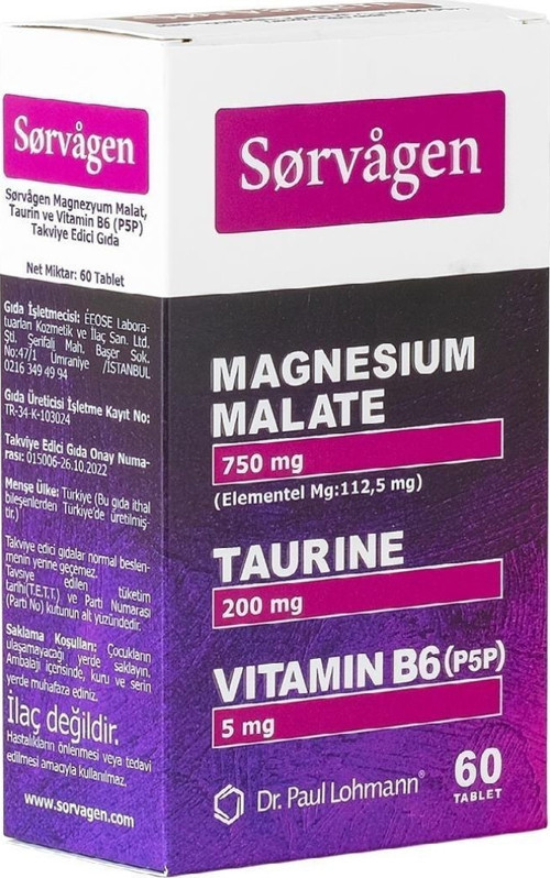 Magnezyum Malat, Taurin Ve Vitamin B6 (P5P) 60 Tablet