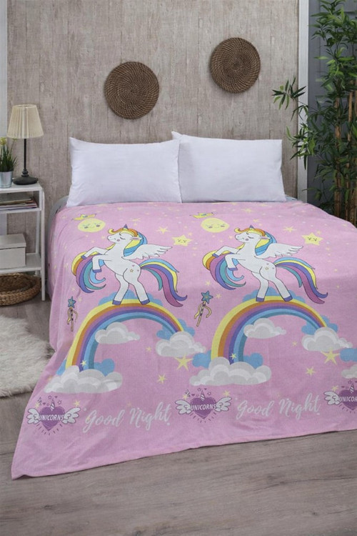Mulberry Unicorn Tek Kişilik Pike 170x230 cm – Çocuk ve Genç Odaları İçin, Renkli Gökkuşağı Desenli