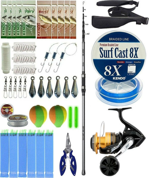 YekOutdoor Surf Olta Seti Okuma Alaris Tele Surf 420 cm 100-200 gr Surf Kamışı&Shimano Makina Socorro 8000 SW