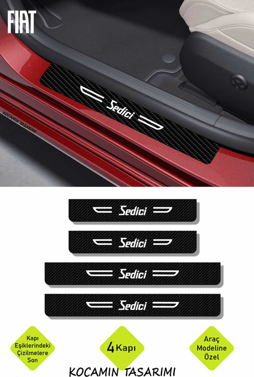 Sedici Yazılı Fiat Sedici Kapı Eşiği Koruyucu Siyah Karbon Üzeri Beyaz Yazı Dekoratif 4 Parça Fiat Sedici