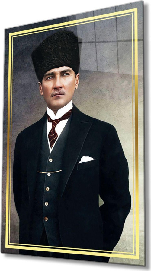 Atatürk Cam Tablo Ev ve Ofis Duvar Dekoru Hediyelik Büyük Tablo Dayanıklı Cam