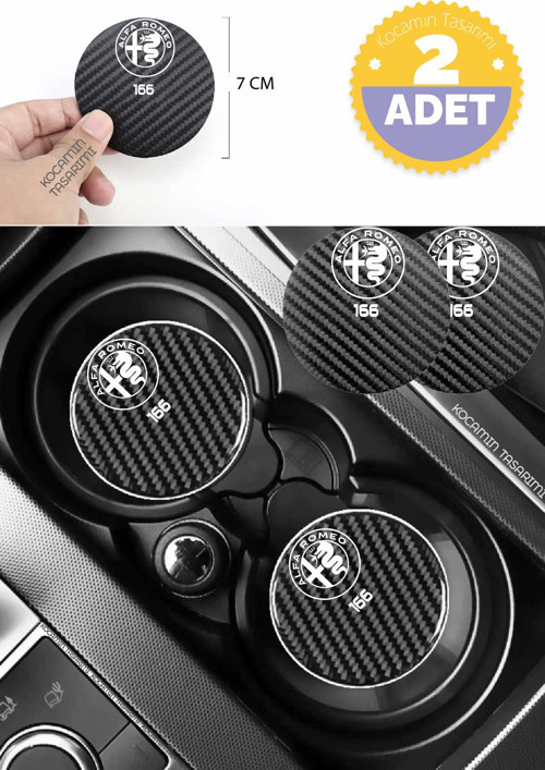 Alfa Romeo 166 Yazılı Karbon Bardak Altlığı Alfa Romeo Armali 166 İçin Spor ve Şık 7 cm 2 Adet Tasarım