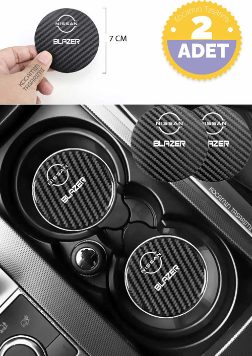 Nissan Blazer Karbon 7 cm Bardak Altlığı 2 Adet Nissan Amblemli Blazer Yazılı Spor Şıklığı İçin