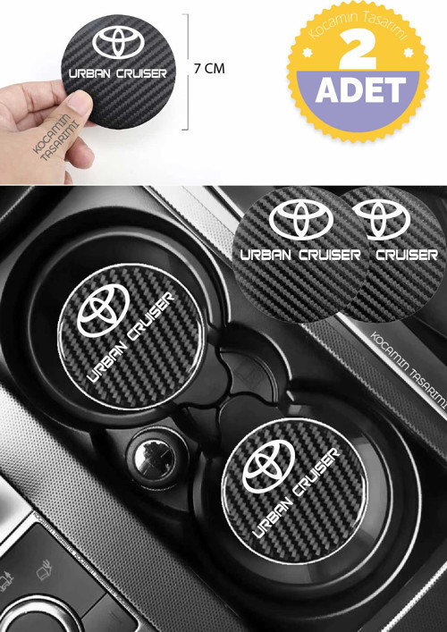 Toyota Urban Cruiser Yazılı Karbon Bardak Altlığı Toyota Armali Urban Cruiser İçin Spor ve Şık 7 cm 2 Adet Tasarım