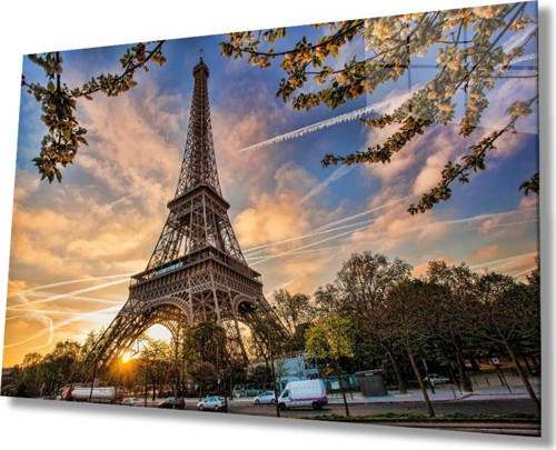 Fransa Paris Eyfel Kulesi Cam Tablo Ev ve Ofis Duvar Dekoru Hediyelik Büyük Temperli Cam Tablo