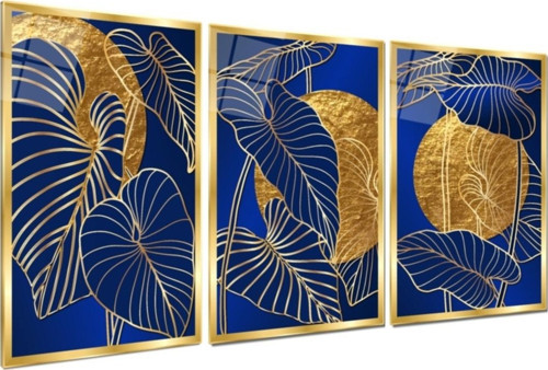 Gold Yapraklar Triple Cam Tablo