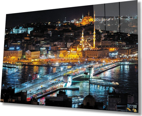 İstanbul Gece Manzarası 4 mm Dayanıklı Cam Tablo Temperli Cam