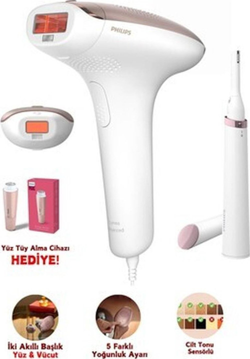 Ipl Lazer Epilasyon Cihazı, 2 Akıllı Başlık (Vücut ve Yüz Başlığı), Cilt Tonu Sensörü, Compact Kalem Düzeltici, Uzun Ömürlü Kullanım+ Tüy Alma Cihazı + Lambader (Onerous)
