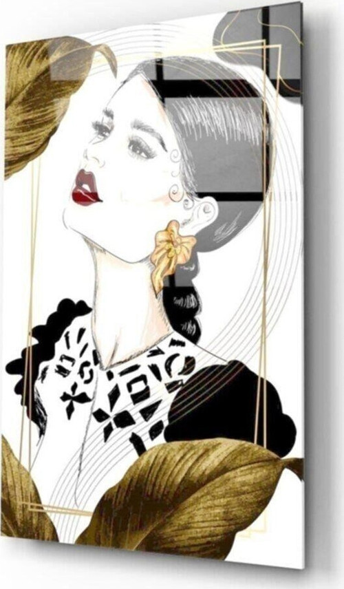Kadın Portre Cam Tablo 2 50x70 Cm