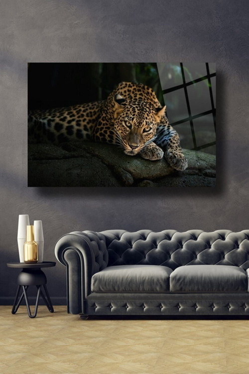 Leopar Cam Tablo Duvar Dekarasyonu Ev Dekorasyon Duvar Tablosu Ev Hediyesi