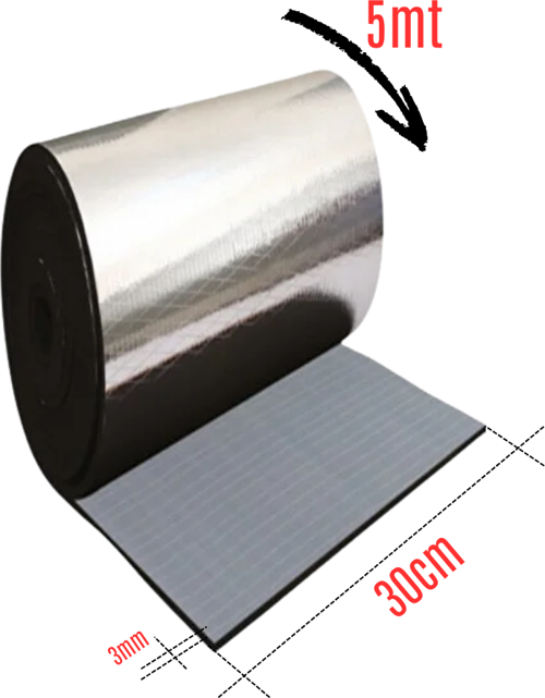 Araç Oto Ses Isı Yalıtım Bandı 3mm x 30cmx5metre Alüminyum Folyolu Kauçuk Bant Izolasyon Malzemesi
