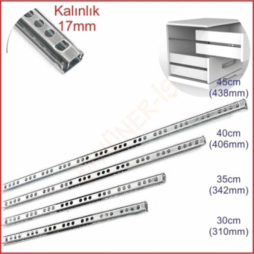 17Mm 35Cm Teleskopik Ray Çekmece Kızağı Çekmece Rayı 17X342 Takım