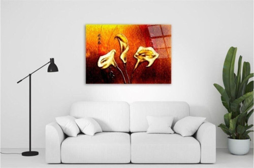 Soyut Çiçekler Cam Tablo 50x70 Cm