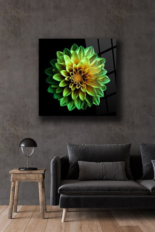 Yeşil Lotus Cam Tablo Duvar Dekarasyonu Ev Dekorasyon Duvar Tablosu Ev Hediyesi