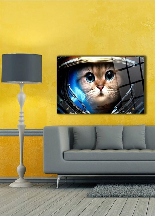 Astronot Kedi Cam Tablo Duvar Dekarasyonu Ev Dekorasyon Duvar Tablosu Ev Hediyesi