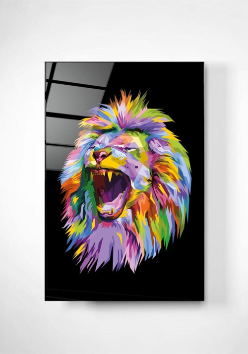 Digi-art Renkli Aslan Cam Tablo 70x110