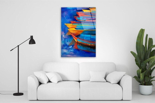 Kayıklar Ve Deniz Manzarası Cam Tablo 50x70 Cm