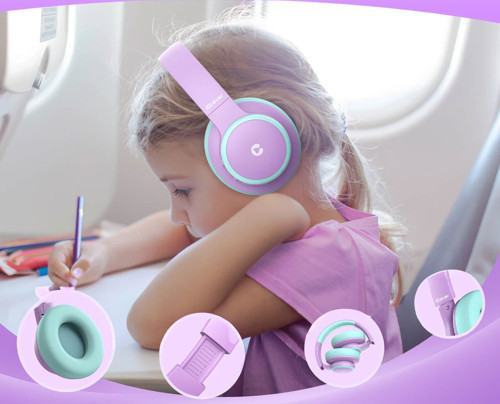 BTH26 Gürültü Engelleme Özellikli Mor Yeşil Unisex Çocuk Kulak Üstü Bluetooth Kulaklık