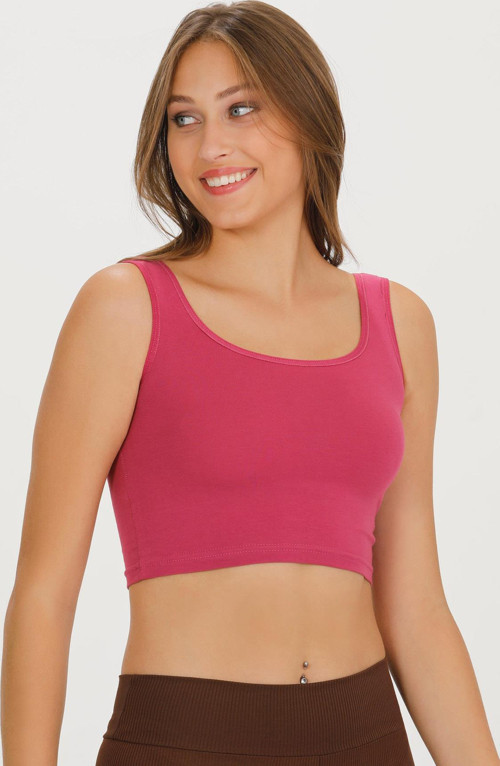 Kadın Kalın Askılı Crop Büstiyer - Crop130 Fuşya