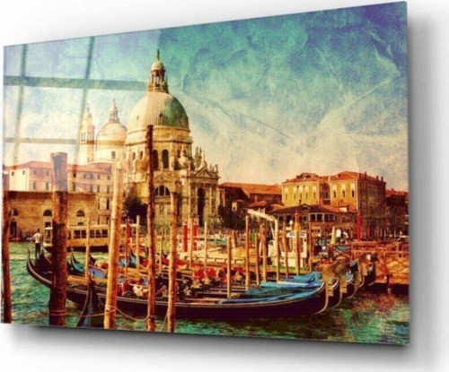 Nehirde Kayıklar Cam Tablo 50x70 Cm