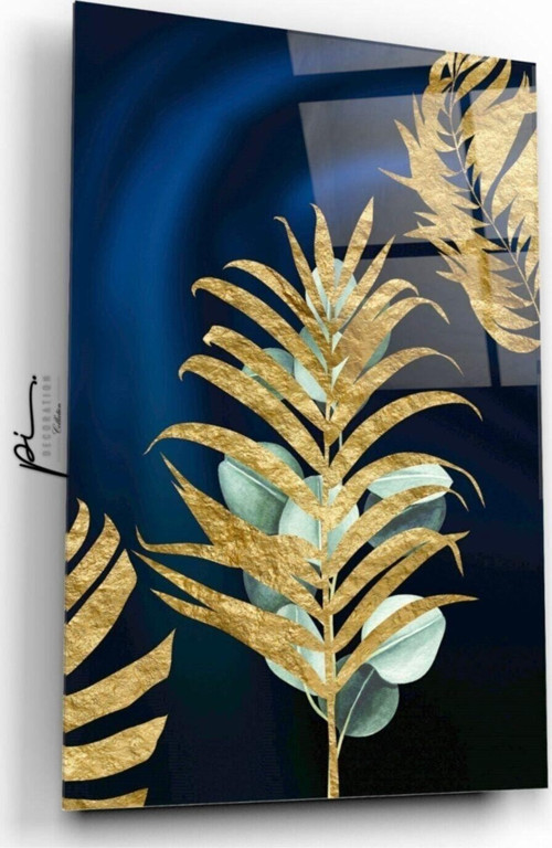 Gold Yapraklar Cam Tablo
