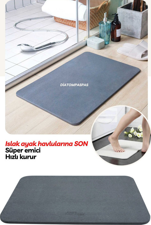 Sihirli Su Emici Gri Renk Diatom Banyo Paspas Diatomite Su Çeken Suyadoymayanpaspas