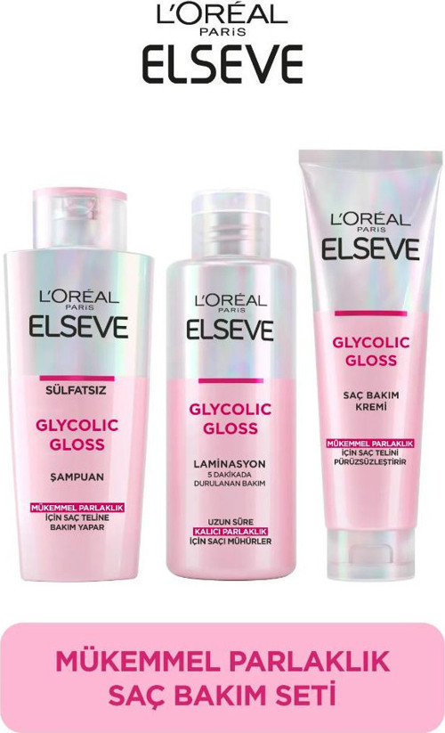 Glycolic Gloss Mükemmel Parlaklık 3'lü Saç Bakım Seti: Şampuan , Saç Kremi, Laminasyon Bakım