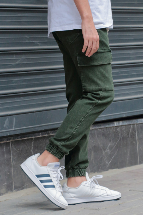 Erkek Jogger Kalıp Kargo Yan Cepli Bel Ve Paça Lastikli Yıkamalı Kot Pantolon