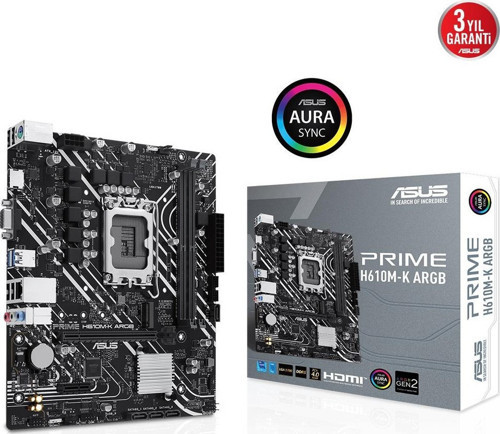 PRIME H610M-K H610 DDR5 Vga GLan mATX HDMI M2 USB3 RGB 1700p Anakart
