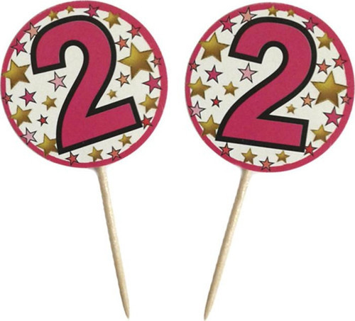 2 Yaş Yıldızlı Parti Kürdan Süsü (20 Adet) - Pembe