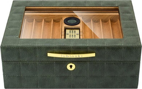 Deri Camlı Humidor Puro Kutusu Yeşil 50s