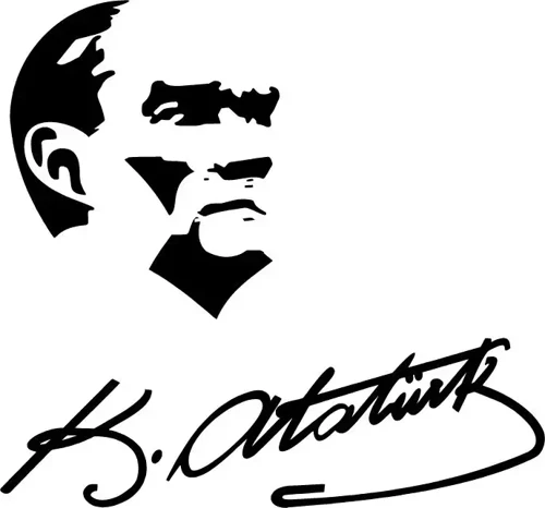 Atatürk Silüeti ve İmzası - Araç, Oto, Laptop, Duvar Uyumlu Sticker 40*40 Cm