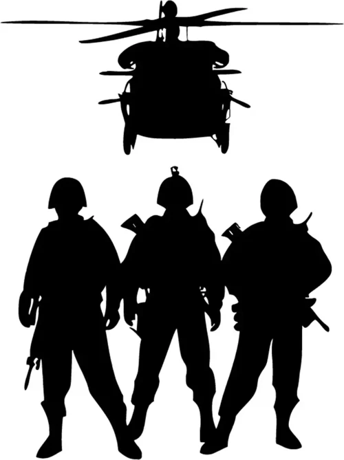 Askerler ve Helikopter - Araç, Oto, Laptop, Duvar Uyumlu Sticker 30*42 Cm