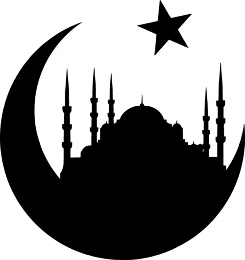 Ay Yıldız içinde Cami - Araç, Oto, Laptop, Duvar Uyumlu Sticker 15*16 Cm