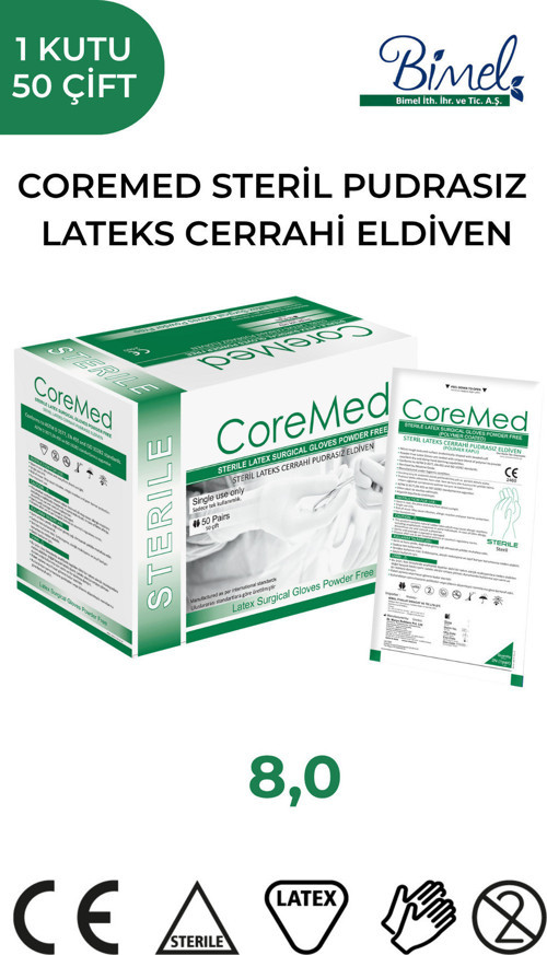 STERİL CERRAHİ LATEKS PUDRASIZ ELDİVEN 8 BEDEN 50 ÇİFT
