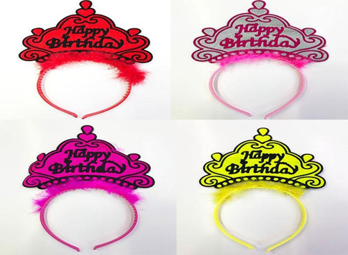 Happy Birthday Yazılı Neon Renk Taç 12 Adet