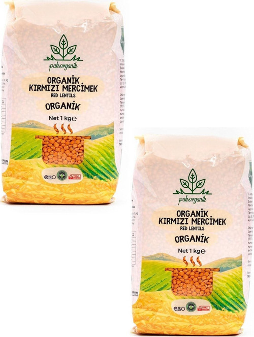 Pakorganik Organik Bakliyat 2 x 1 Kg. (Kırmızı Mercimek)