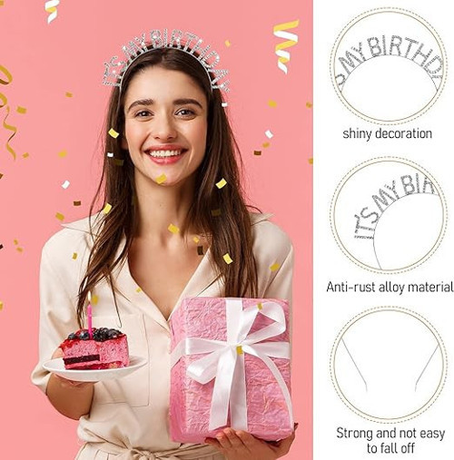 Kristal Taşlı Gümüş Renk İts My Birthday Yazılı Doğum Günü Parti Tacı