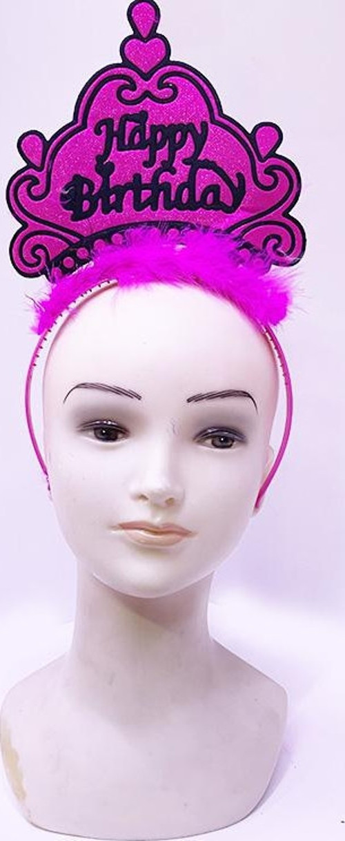 Neon Happy Birthday Doğum Günü Tacı (24x15 cm) - Fuşya Pembe