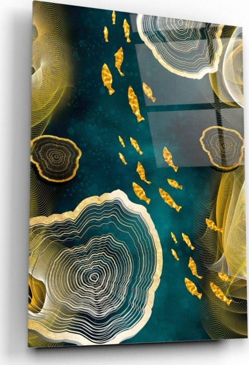 Gold Balıklar Cam Tablo