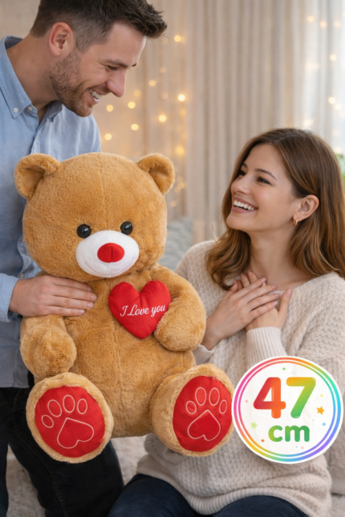 47 cm Kahverengi Peluş Ayı – Kalpli I Love You Yazılı Sevgiliye Özel Büyük Peluş Oyuncak